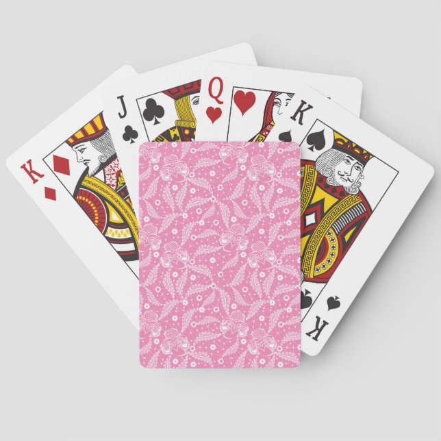White floral lace on pink background  playing cards (Back)