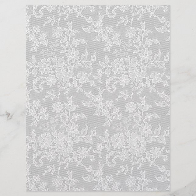 White Floral Lace Silver Grey Arts & Craft  Paper (Front)