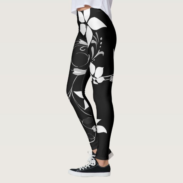 White Floral Leggings for Women  (Left)