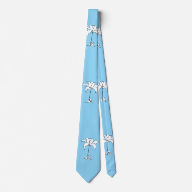White Floral Lt Blue Tropical Neck Tie (Front)