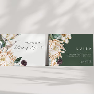 White Floral Maid Of Honour Proposal Card