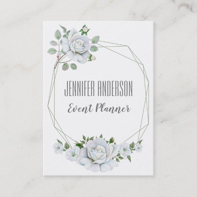 White Floral Marble Geometric Appointment Card (Front)