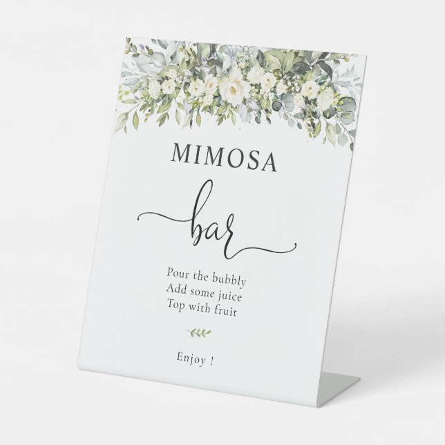 White Floral Mimosa Bar Sign (Front)
