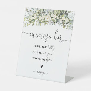 White Floral Mimosa Bar Sign