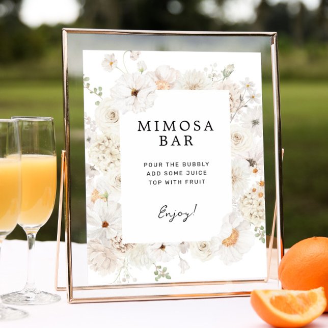 White Floral Mimosa Bar Sign (Creator Uploaded)
