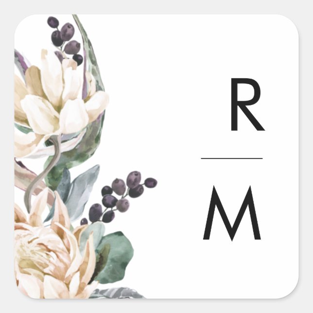 White Floral Monogram Envelope Seals (Front)