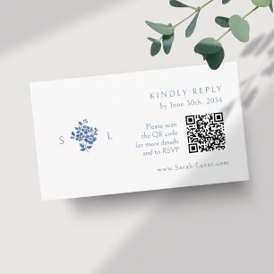 White   Floral Monogram QR Code Wedding RSVP Enclosure Card