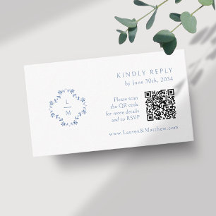 White   Floral Monogram QR Code Wedding RSVP Enclosure Card