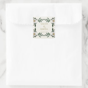 White Floral Muslim Wedding Square Sticker