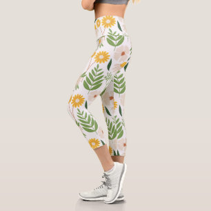 White Floral Nature High-Waisted Capris