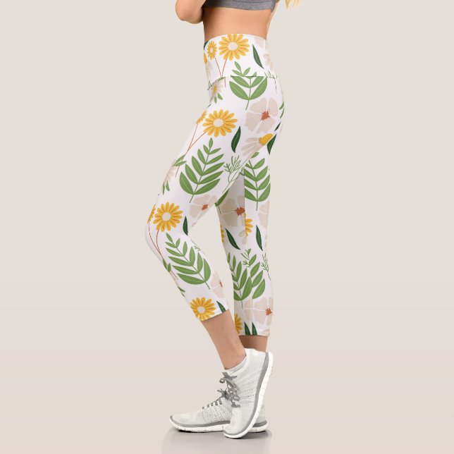 White Floral Nature High-Waisted Capris (Left)