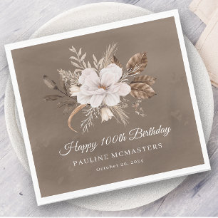 White Floral Neutral Fall 100th Birthday Napkin