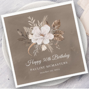 White Floral Neutral Fall 50th Birthday Napkin
