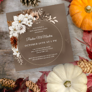 White Floral Neutral Fall 60th Birthday Square Invitation