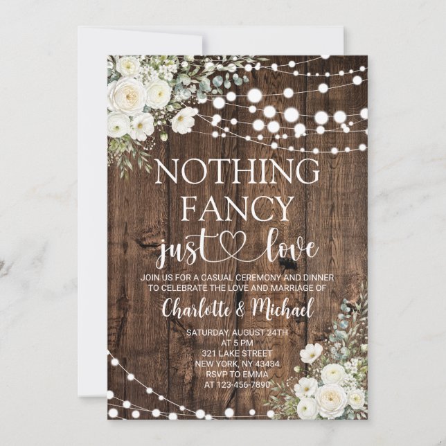 White Floral Nothing Fancy Just Love Wedding Invitation (Front)