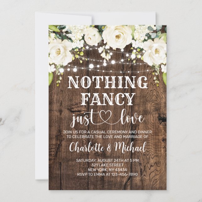 White Floral Nothing Fancy Just Love Wedding Invitation (Front)