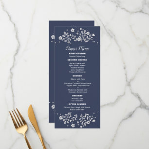 White Floral on blue Wedding Menu