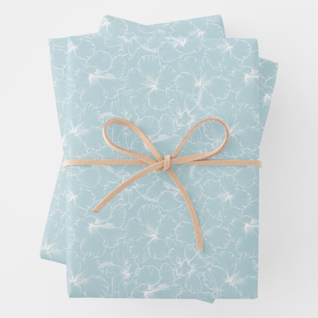 White Floral on Blue Wrapping Paper Sheet (In situ)