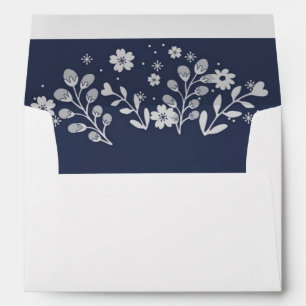 White Floral On Navy Monogrammed Envelope