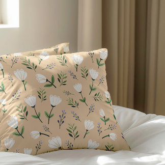White Floral on Vanilla Scandinavian Cushion