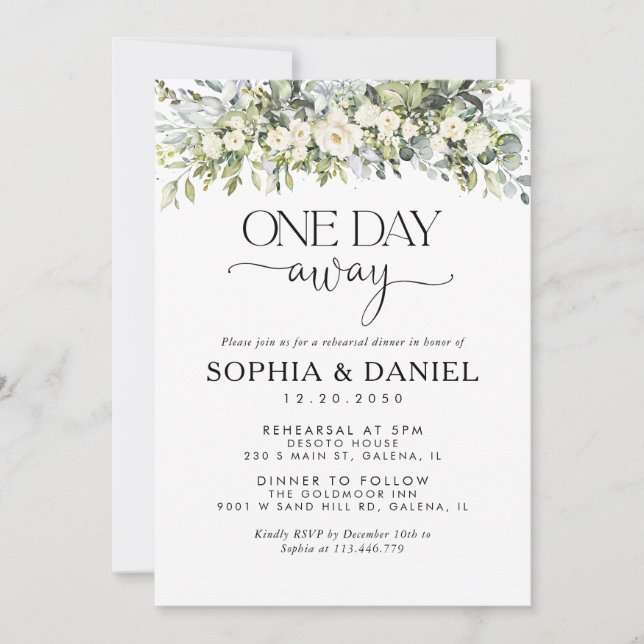 White Floral One Day Away Invitation (Front)
