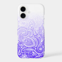 White floral paisley on blue and white ombre