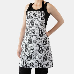 White Floral Paisley Pattern Design Apron