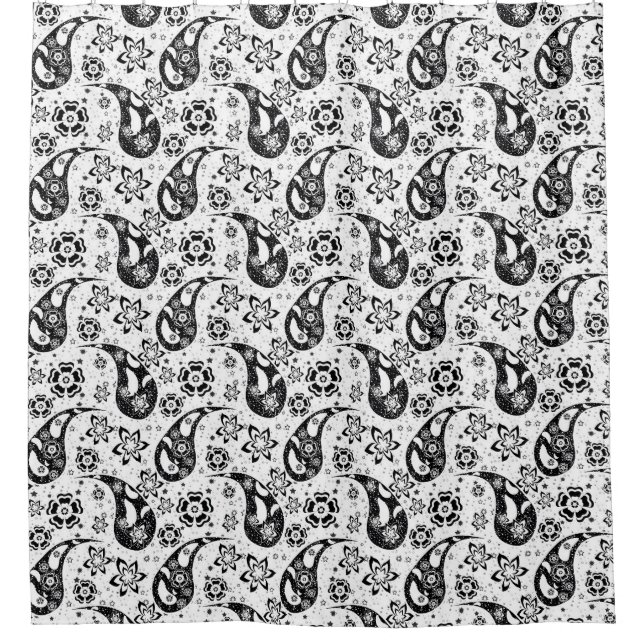 White Floral Paisley Pattern Design  Shower Curtain (Front)