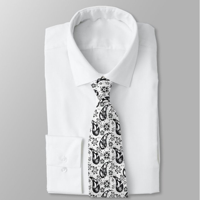 White Floral Paisley Pattern Design  Tie (Creator Uploaded)