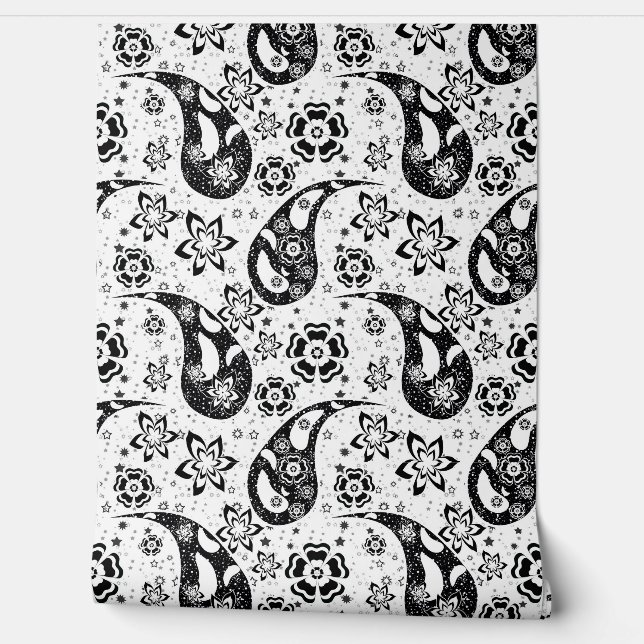 White Floral Paisley Pattern Design  Wallpaper (Unrolling)