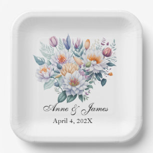 White Floral  Paper Plate