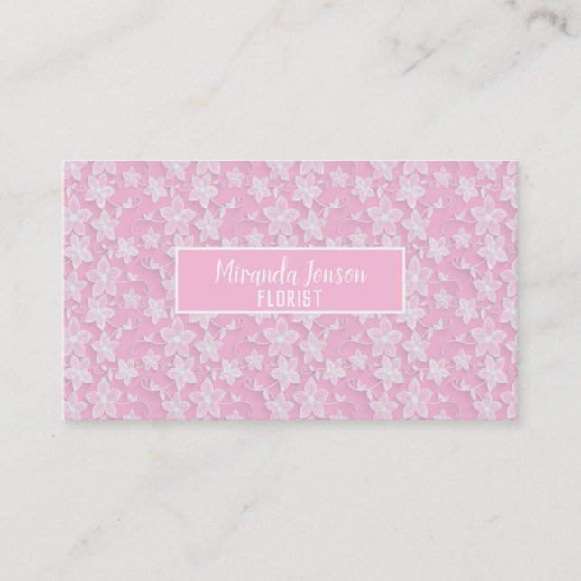 White Floral Pattern Business Card (Front)