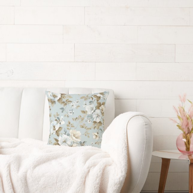White Floral Pattern Cushion (Couch)
