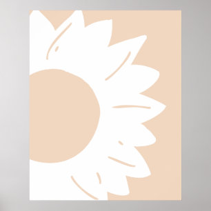 White Floral Pattern on Beige Abstract Wall Art