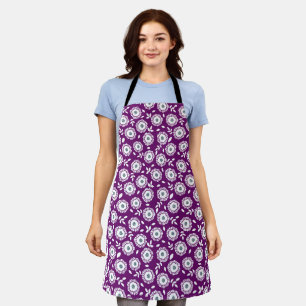 White floral pattern purple background apron