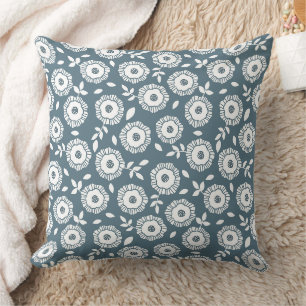 White floral pattern soft blue background cushion