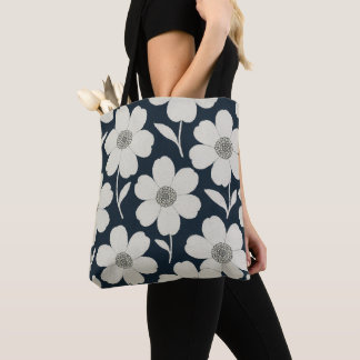 White Floral Pattern Tote Bag