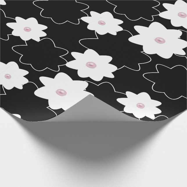 white floral pattern with pink pearls wrapping paper (Corner)