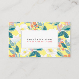 White Floral Pattern Yellow Mummy Business Card