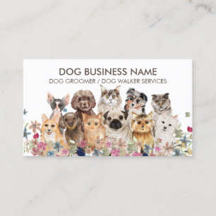 White Floral Pet Dog Cat Family Sitting Business Card
