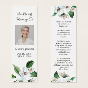 White Floral Photo Funeral Memorial Bookmark