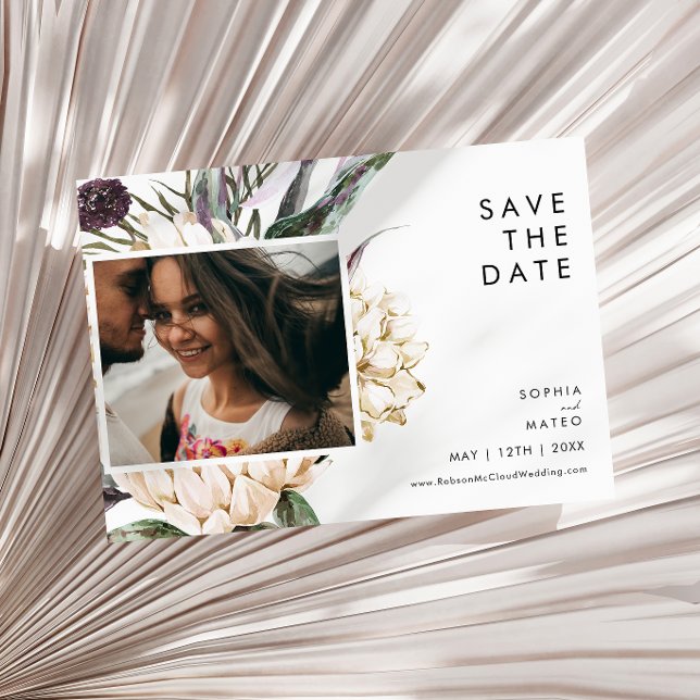 White Floral Photo Horizontal Save The Date (Creator Uploaded)