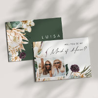 White Floral Photo Maid Of Honour Proposal Card