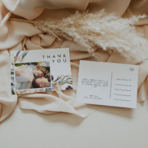 White Floral Photo Wedding Thank You Postcard