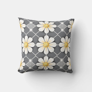 white floral pillow with yellow centre