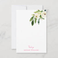White Floral Pink Text Blank Thank You