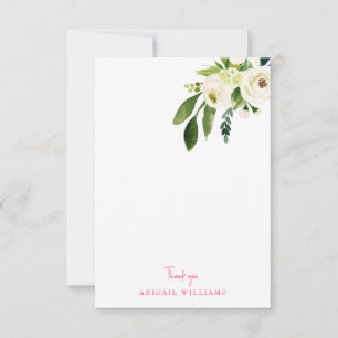 White Floral Pink Text Blank Thank You Card