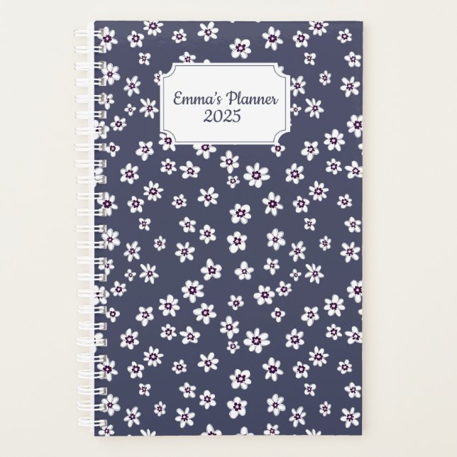 White floral planner with blue background | custom (Front)