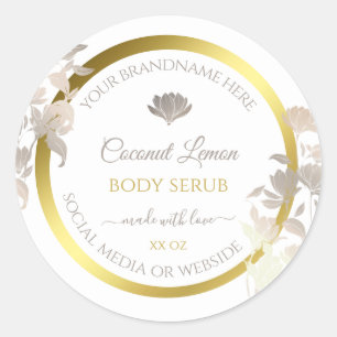 White Floral Product Packaging Labels Gold Frame