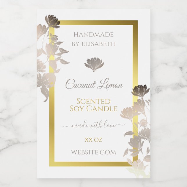 White Floral Product Packaging Labels Gold Frame (Single Label)